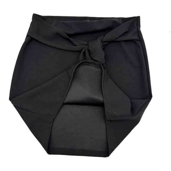 Forever 21 Cherry Mellow Black Stretch Tie Front Mini Skirt Size L 28x17.5" - Picture 3 of 10
